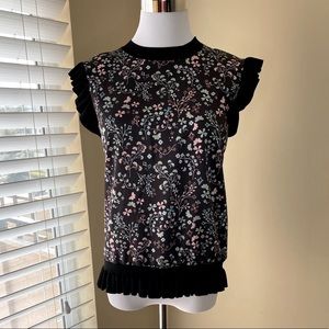 TED BAKER black ruffle and floral blouse